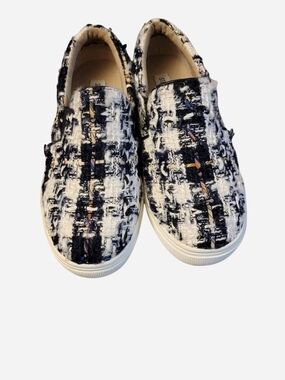 Steve Madden Black and White Tweed Slip-On Sneakers
